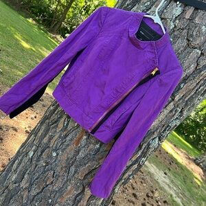 BCBG MaxAxaria Cropped Zip Purple Blazer Jacket
